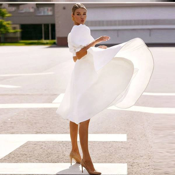 Női ruha puffos ujjal - négy színben