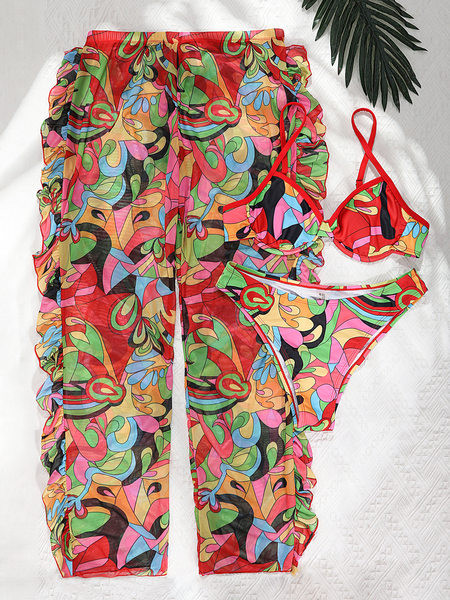 Модерен дамски бански от три части с тънки презрамки