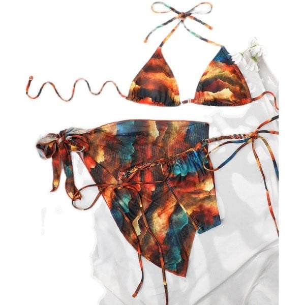 Дамски бански сет от три части в преливащи цветове