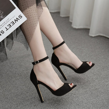 Дамски сандали с висок тънък ток 12см  и метално закопчаване 
