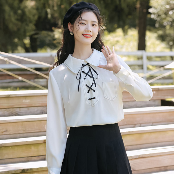 Γυναικείο πουκάμισο με κλασικό γιακά και κορδόνια - νέο μοντέλο