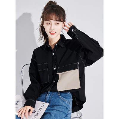 Naiste särk musta värvi suure taskuga