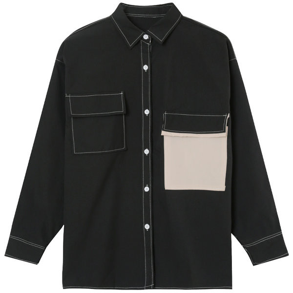 Naiste särk musta värvi suure taskuga