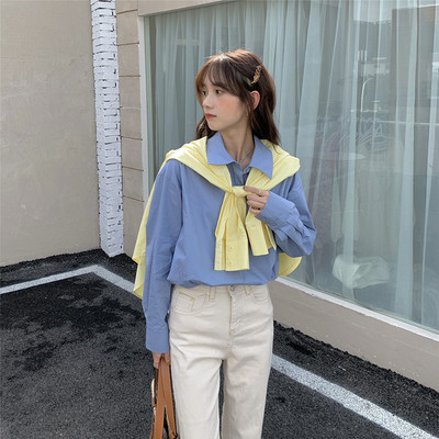 Φαρδύ μοντέλο γυναικείο πουκάμισο με μακριά μανίκια και κλασικό γιακά