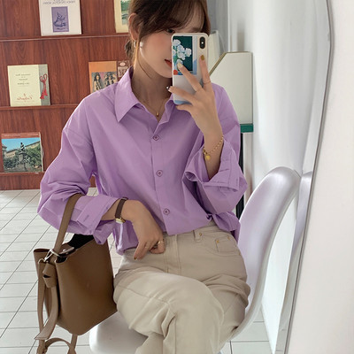 Φαρδύ μοντέλο γυναικείο πουκάμισο με μακριά μανίκια και κλασικό γιακά