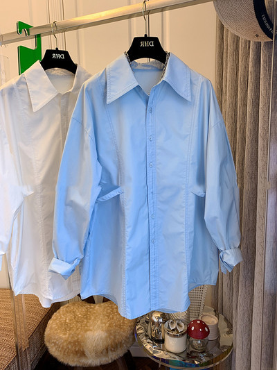 Дамска риза с дълъг ръкав и класическа яка