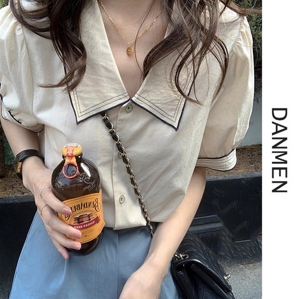 Пролетна дамска риза с къс ръкав и класическа яка