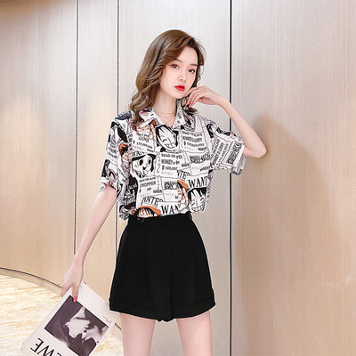 Casual γυναικείο πουκάμισο με κοντό μανίκι - ρετρό στυλ