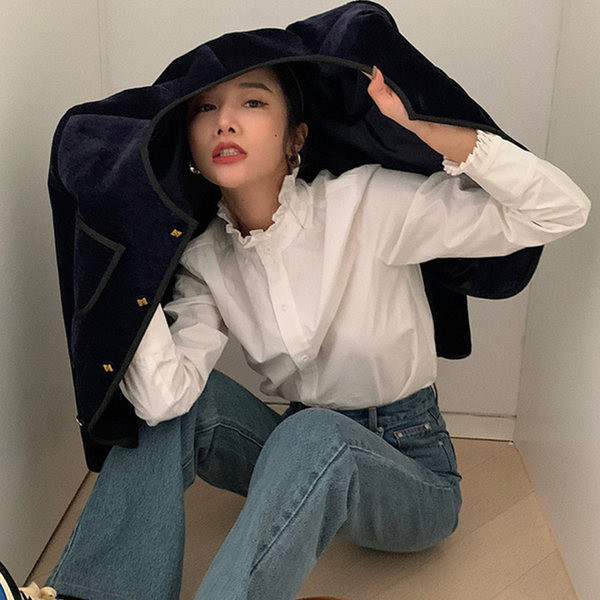 Ženska moderna košulja s visokim ovratnikom i uvojcima