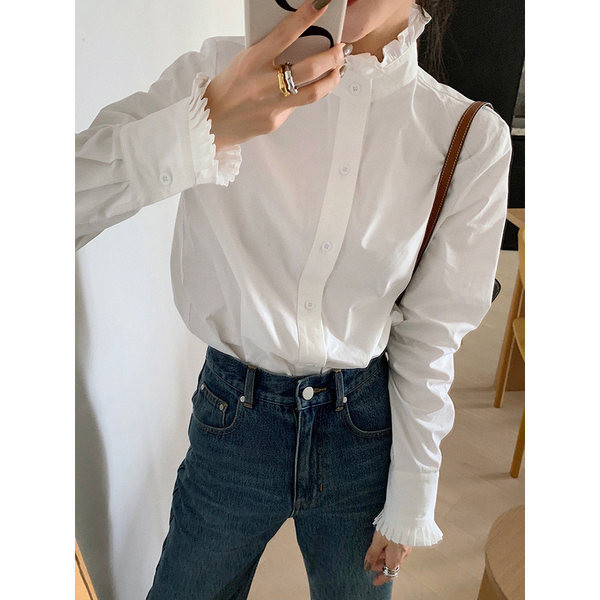 Ženska moderna košulja s visokim ovratnikom i uvojcima