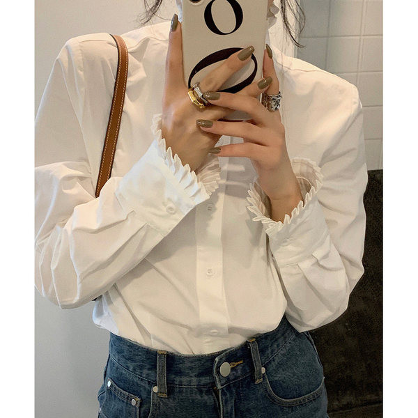 Ženska moderna košulja s visokim ovratnikom i uvojcima