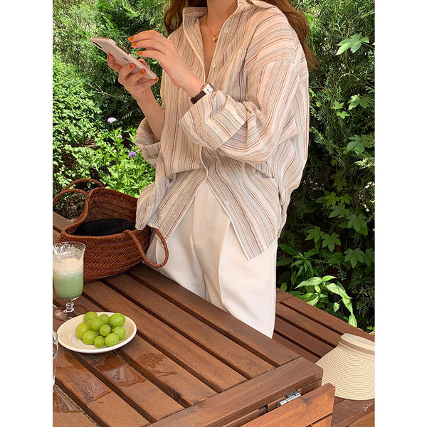 Дамска раирана риза широк модел