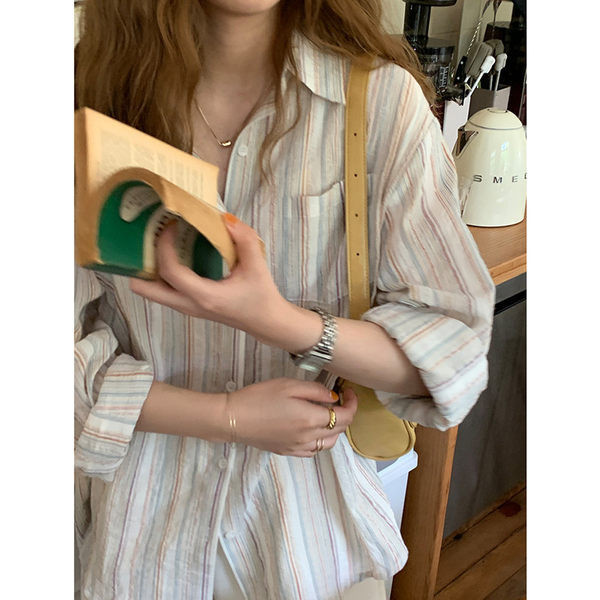 Дамска раирана риза широк модел