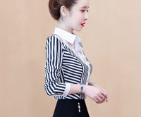 Γυναικείο κομψό ριγέ πουκάμισο με κέντημα και κουμπιά