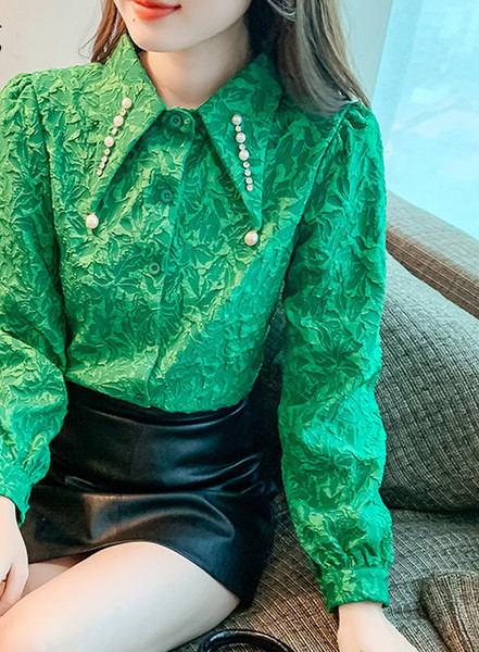 Ανοιξιάτικο γυναικείο πουκάμισο δαντέλα με πέτρες και πέρλες