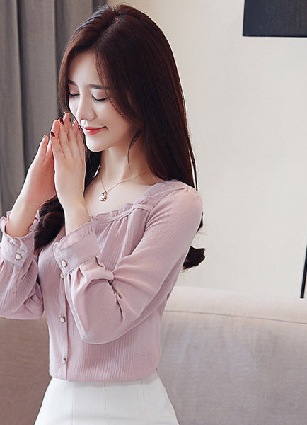 Uus mudel kandilise kaelusega naiste särgist - valge ja roosa