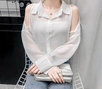 Γυναικείο πουκάμισο με κλασικό γιακά και γυμνούς ώμους