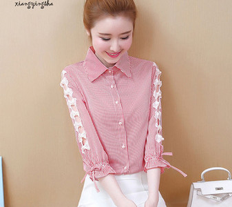 Ριγέ γυναικείο πουκάμισο με κορδόνια στα μανίκια