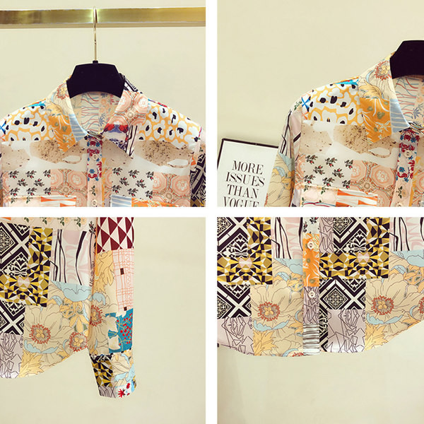 Γυναικείο ανοιξιάτικο πουκάμισο σιφόν με πολύχρωμο σχέδιο