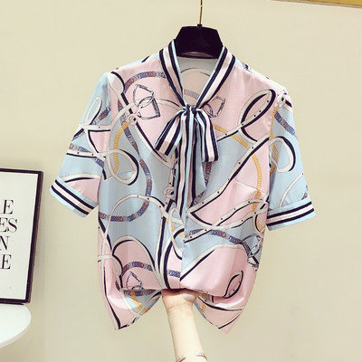 Novi model ženske košulje od šifona sa okruglim izrezom i vezicama