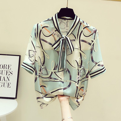 Novi model ženske košulje od šifona sa okruglim izrezom i vezicama