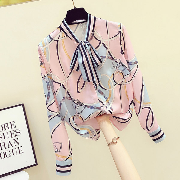 Novi model ženske košulje od šifona sa okruglim izrezom i vezicama