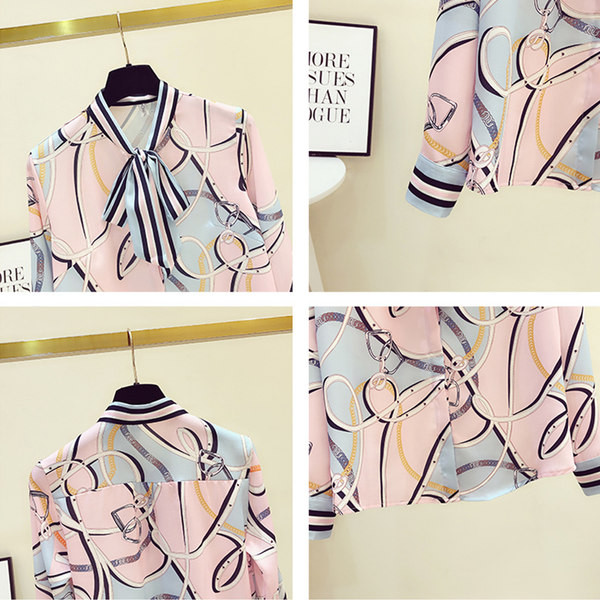 Novi model ženske košulje od šifona sa okruglim izrezom i vezicama