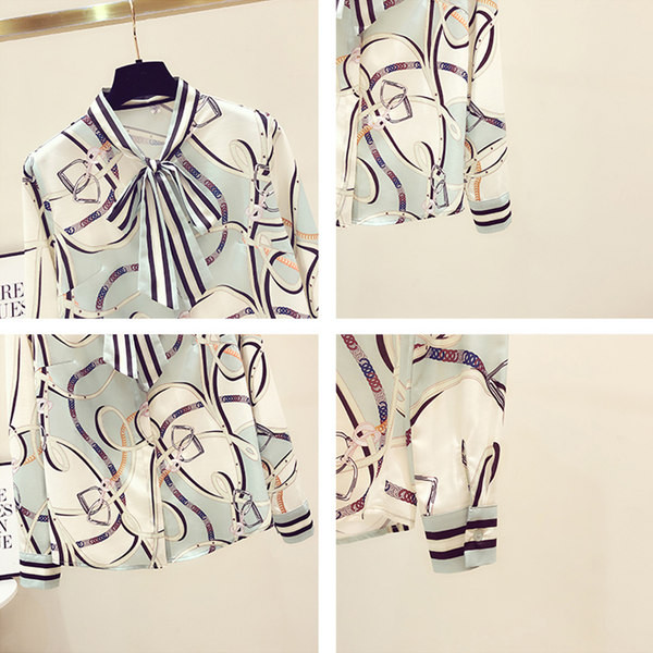 Ženska košulja s dugim rukavima, visokim ovratnikom i trakom