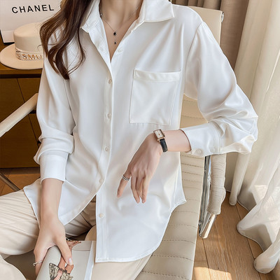 Широка дамска риза с джоб и копчета - за жени