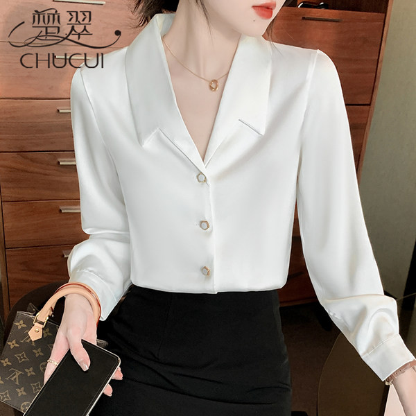 Дамска официална риза с V-образно деколте и копчета