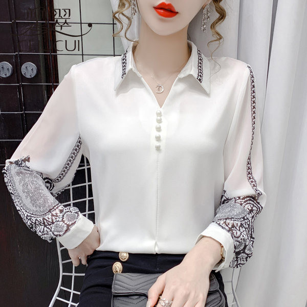 Ženska elegantna košulja s izvezenim rukavima i gumbima