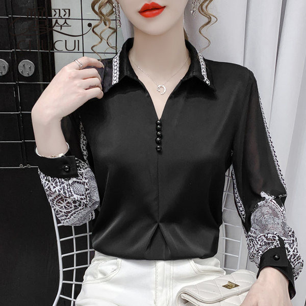 Ženska elegantna košulja s izvezenim rukavima i gumbima