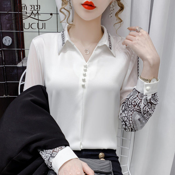 Ženska elegantna košulja s izvezenim rukavima i gumbima