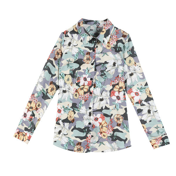 Модерна дамска риза с класическа яка и флорален десен