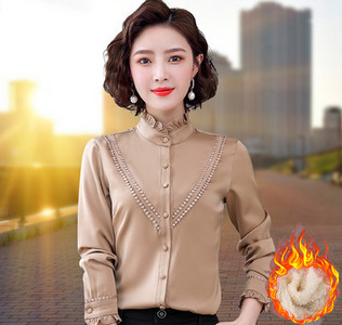 Σατέν γυναικείο πουκάμισο με ημίψηλο γιακά με μπούκλες