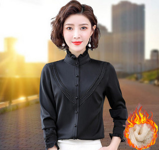 Σατέν γυναικείο πουκάμισο με ημίψηλο γιακά με μπούκλες