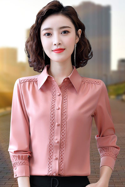 Дамска официална риза с дълъг ръкав и класическа яка няколко цвята 