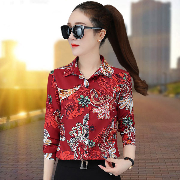 Šarena košulja od šifona s ovratnikom i dugim rukavima