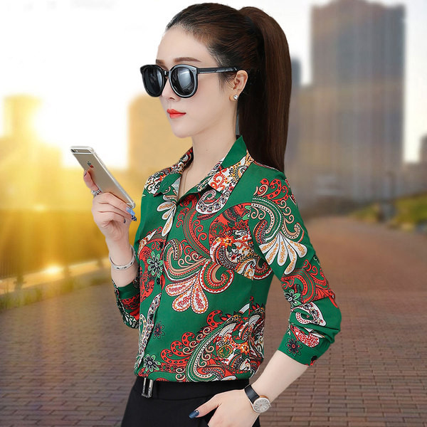 Šarena košulja od šifona s ovratnikom i dugim rukavima