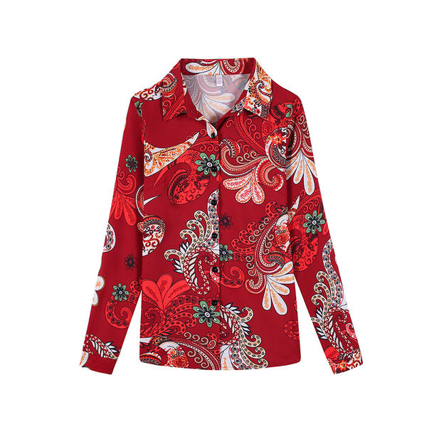 Šarena košulja od šifona s ovratnikom i dugim rukavima