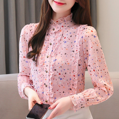 Γυναικείο πουκάμισο σιφόν με χαμηλό γιακά και μακριά μανίκια