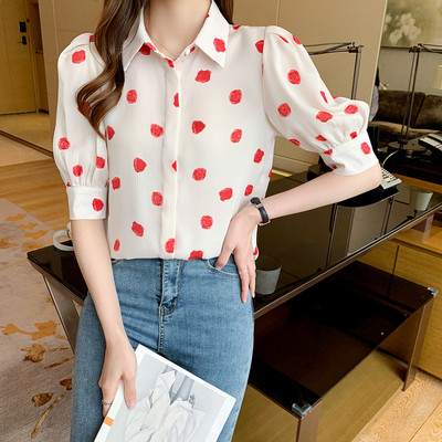 Γυναικείο πουκάμισο με κλασικό γιακά και μανίκια 3/4