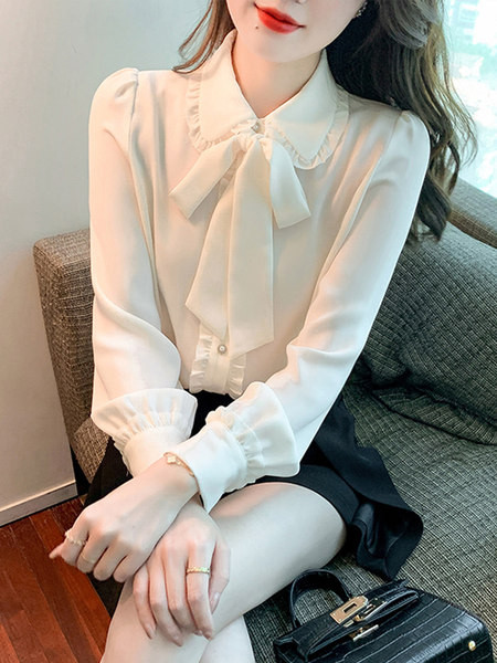 Ženska košulja od šifona s kovrčama i kragnom s trakom