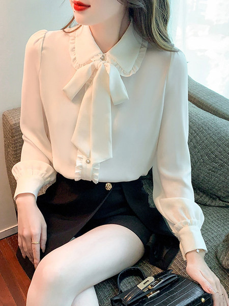 Ženska košulja od šifona s kovrčama i kragnom s trakom