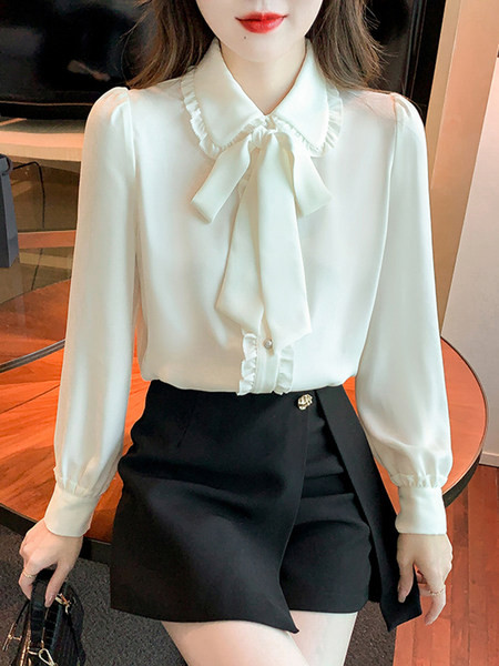 Ženska košulja od šifona s kovrčama i kragnom s trakom