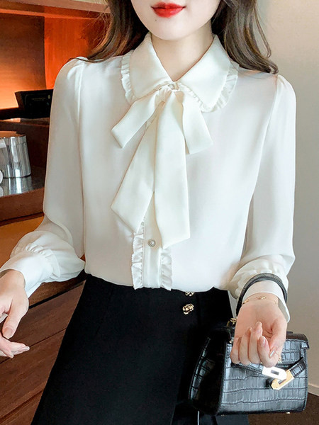 Ženska košulja od šifona s kovrčama i kragnom s trakom