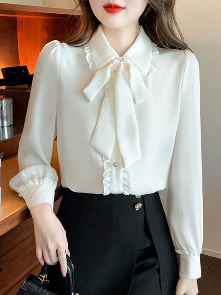 Ženska košulja od šifona s kovrčama i kragnom s trakom