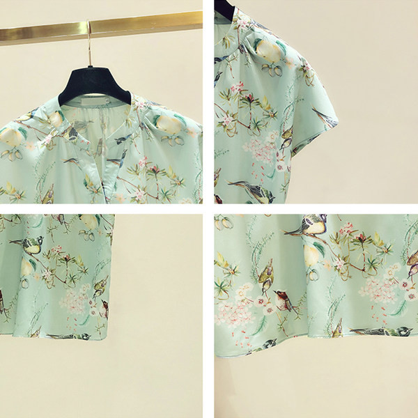 Värviline naiste särk lühikeste varrukate ja madala kraega