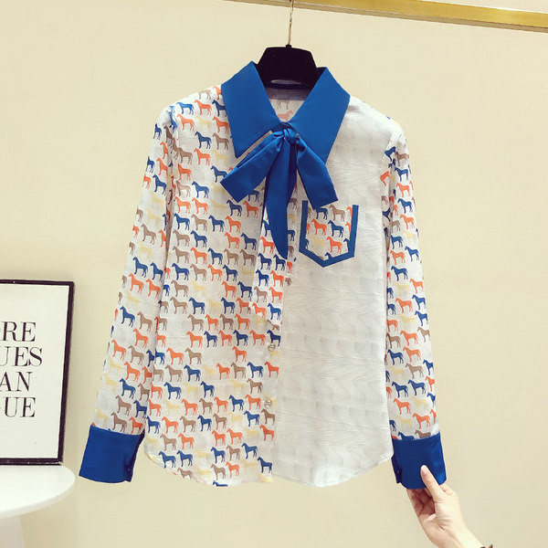 Νέο μοντέλο γυναικείο πουκάμισο με κορδέλα γιακά και τσέπη