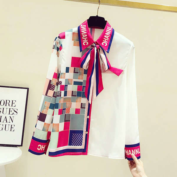 Νέο μοντέλο χρωματιστό πουκάμισο με κορδέλα στον γιακά και επιγραφή